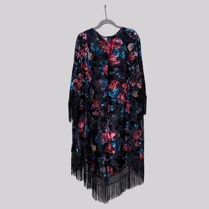 Torrid Plus Size Floral Velvet Burnout Fringe Kimono